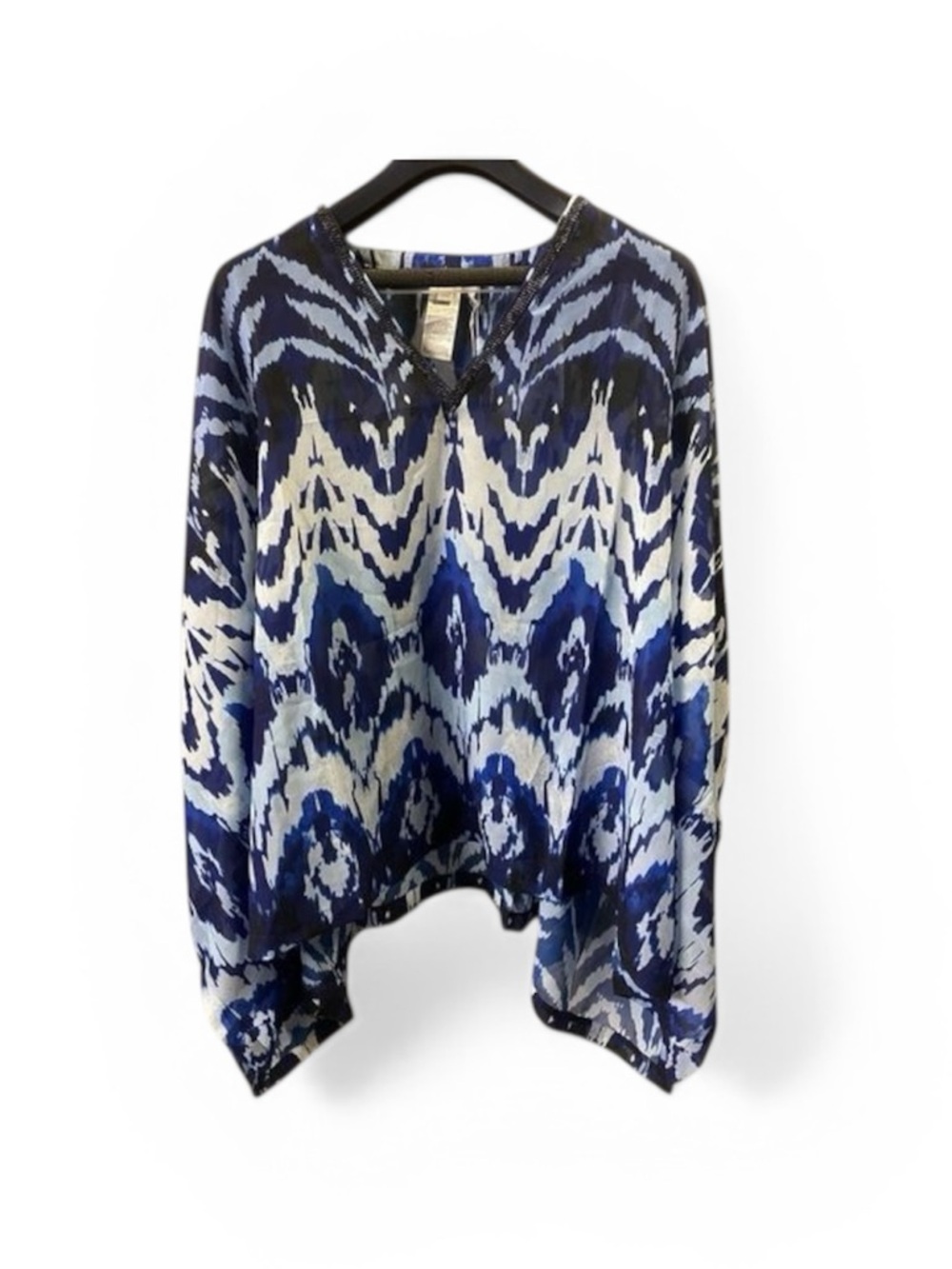 Chicos Blue Tropical Ikat Sheer Poncho Size L/XL